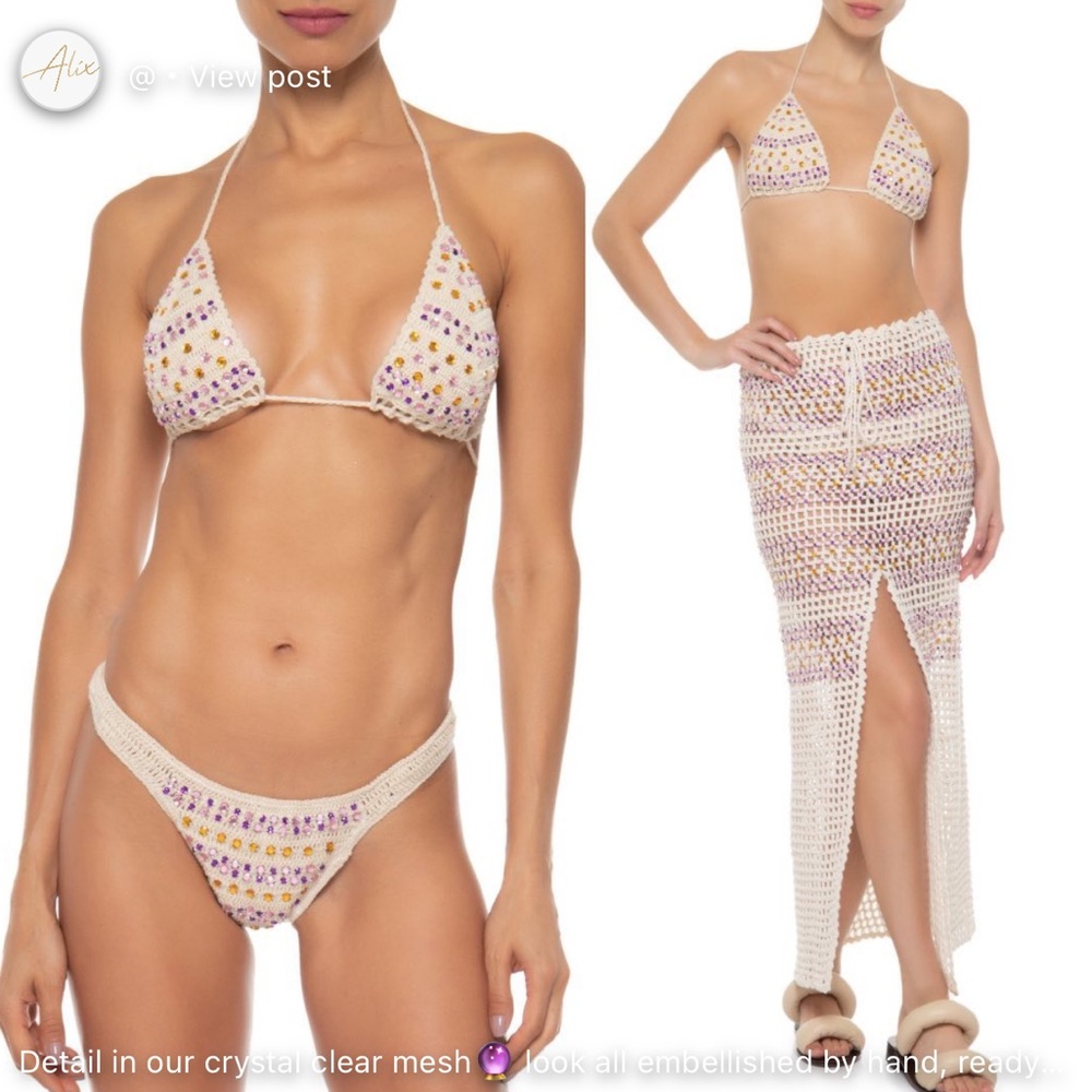 ALIX PINHO***Crochet Bikini + Skirt Set w/Crystals***$895